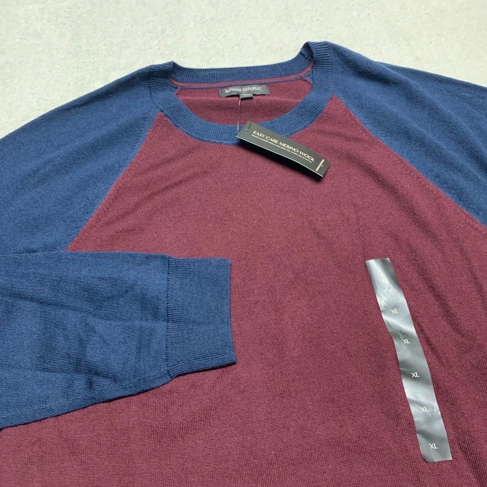 NEW Banana Republic Merino Wool Blend Sweater Men's XL Burgundy & Blue Pullover